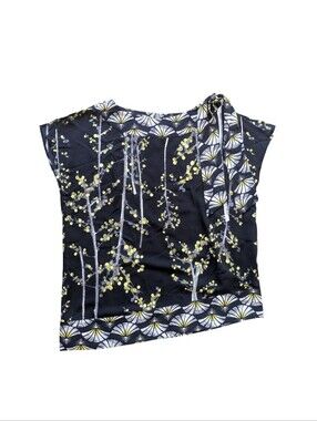 Black Label Chicos Black Yellow Asymmetric Tie Neck Top Sz 1 US 8 Cruise Event